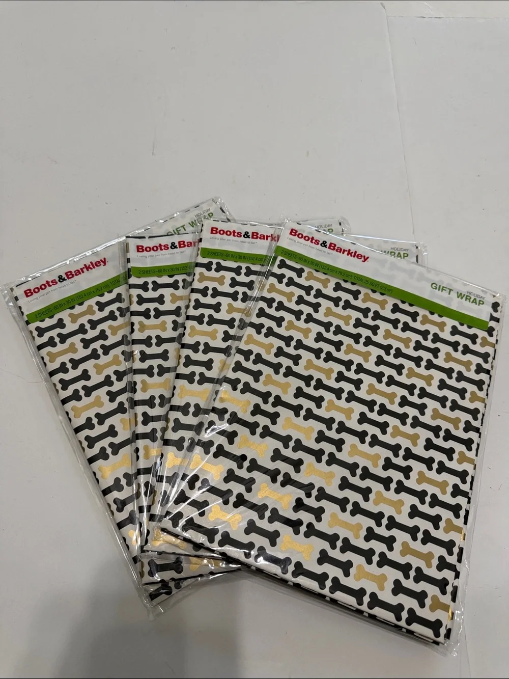 Boots & Barkley Black and Gold Dog Bone Gift Wrap Sheets set of 4